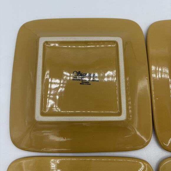 Signature Housewares Stoneware Salad Plates Set 4 Square Embossed 6"‎ Wheat Gold - Picture 12 of 13